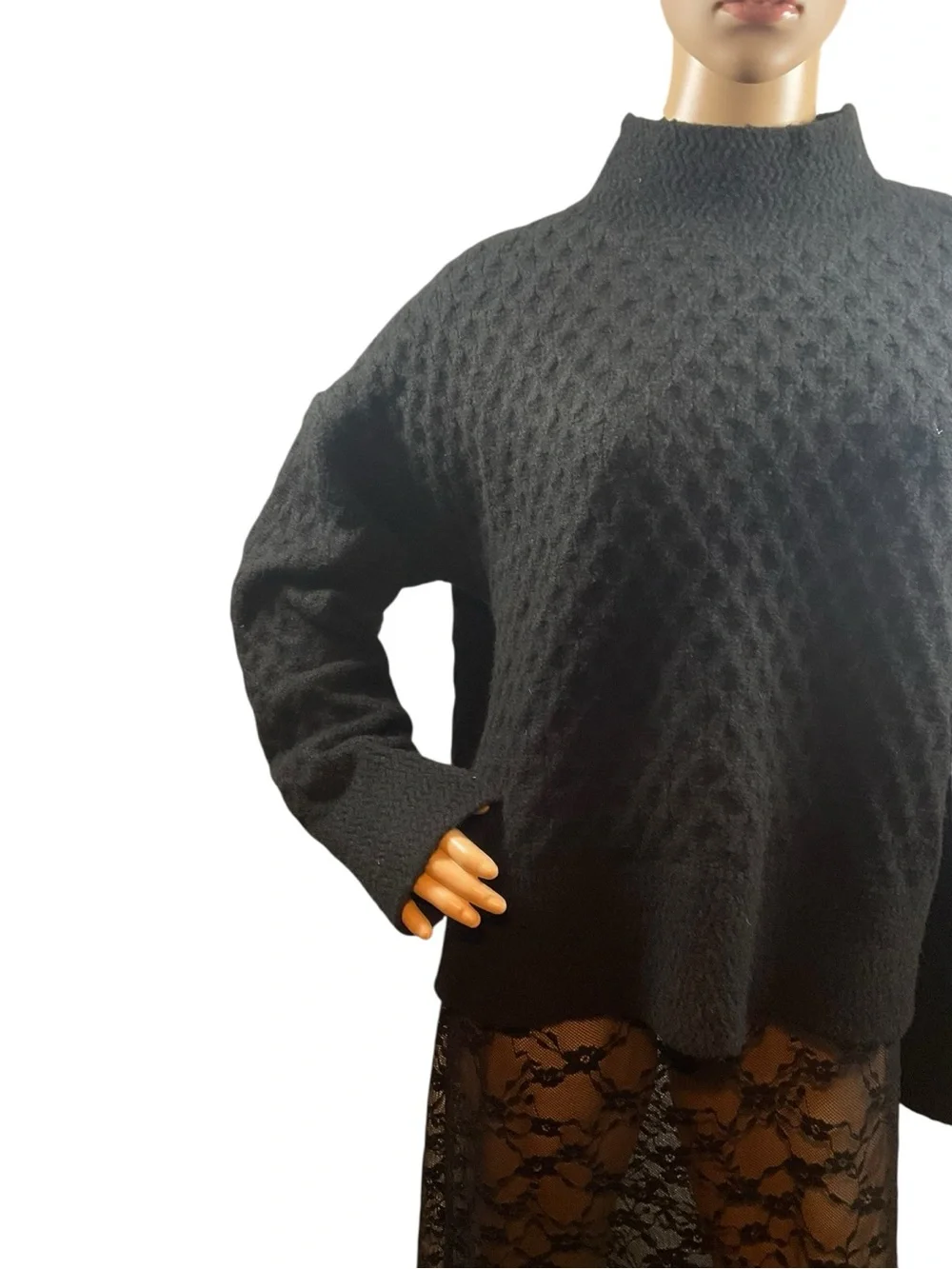 Kut from the Kloth Black Textured Mock Neck Sweater